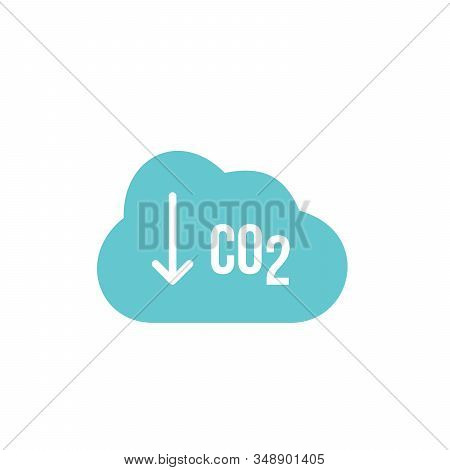 Co2 Icon. Cloud Carbon Dioxide Emissions Arrows Down Illustration. Pollution Of Air And The Environm