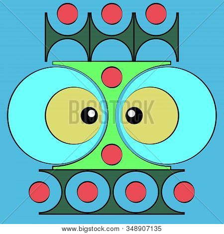 Vector Illustration Of An Abstract Geometric Pattern Of Shapes Of Different Colors Resembling An Owl