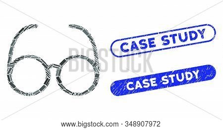 Mosaic Spectacles And Corroded Stamp Seals With Case Study Caption. Mosaic Vector Spectacles Is Crea