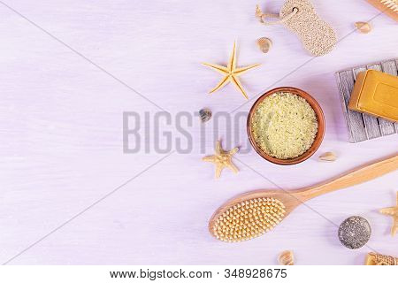 Bathroom Accessories. Spa And Beauty Theatment Products. Concept Of Natural Spa Cosmetics And Organi