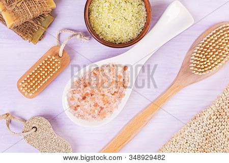 Bathroom Accessories. Spa And Beauty Theatment Products. Concept Of Natural Spa Cosmetics And Organi