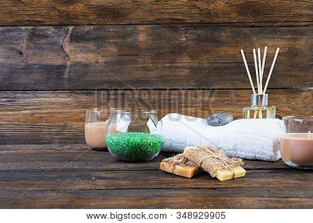 Bathroom Accessories. Spa And Beauty Theatment Products. Concept Of Natural Spa Cosmetics And Organi