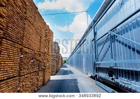 Lumber Ready For Loading Into A Dry Kiln. Wood Drying In Containers