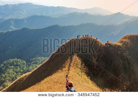 Beautiful Mountain With Trekkers In Sunset At Thong Pha Phum National Park Kanchanaburi Of Thailand 