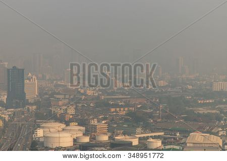 Bangkok,thailand - Feb 2, 2020 : Aerial View Of Dust In Bangkok City Is Full Of Harmful Pm 2.5 Dust 