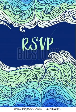 Elegant Vertical Waves Border. Wavy Striped Pattern. Hand-drwn Frame In Doodle Style. Template For C