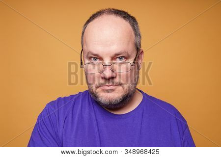 Mature Man With Reading Glasses Eyeglasses - Presbyopia Or Farsightedness As Part Of Aging Process