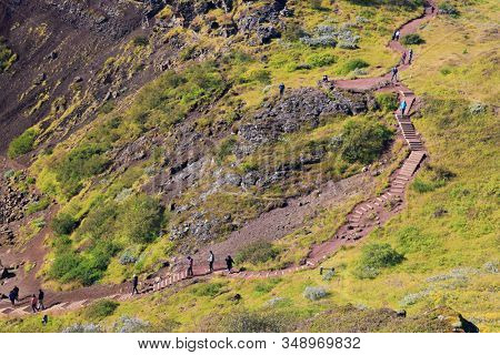 Kerid volcanic crater lake in Iceland, Europe