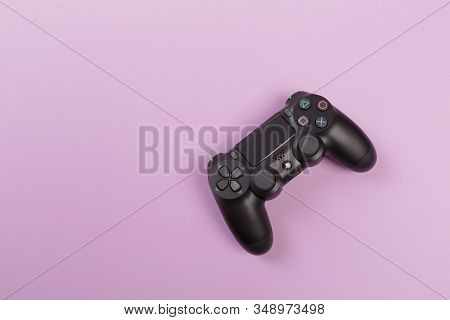 Russia, Oktober 24 2019: Computer Game Competition. Gaming Concept. Joysticks Isolated On Color Back