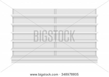 Empty Store Shelves Isolated On Background. Retail Shelf Art Design. Vector Stock Illustration.