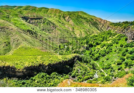 Aerial View Of The Garni Gorge With Unique Basalt Column Formations. Armenia