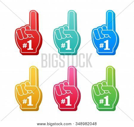 Set Fan Logo Hand With Finger Up. Hand Up With Number 1. Vector Stock Illustration.