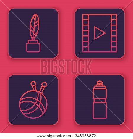 Set Line Feather And Inkwell, Yarn Ball With Knitting Needles, Play Video And Fitness Shaker. Blue S