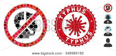 Mosaic No Telemarketing Icon And Red Round Rubber Stamp Seal With Typhus Text And Coronavirus Symbol