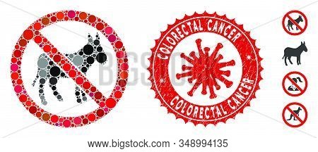 Mosaic No Donkey Icon And Red Rounded Rubber Stamp Seal With Colorectal Cancer Caption And Coronavir