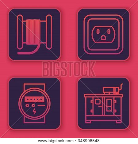 Set Line Wire Electric Cable On A Reel Or Drum, Electric Meter, Electrical Outlet In The Usa And Die