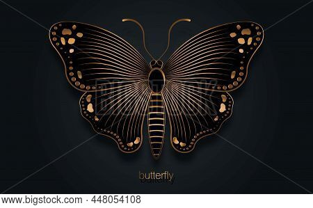 Gold Luxury Decorative Butterfly Slogan With Black Butterfly Logo Template Illustration. Vector Desi