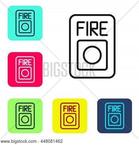 Black Line Fire Alarm System Icon Isolated On White Background. Pull Danger Fire Safety Box. Set Ico