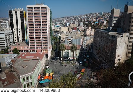 Valparaiso, Chile - February, 2020: View To Plazuela Anibal Pinto Square, Condell And Bernardo O'hig