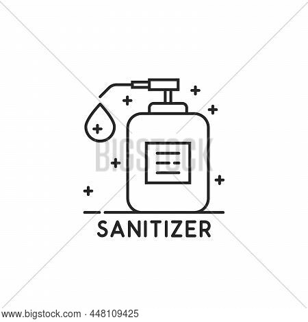 Thin Line Sanitizer Icon For Hygiene. Concept Of Flu And Disease Protection And Disinfectant For Hea