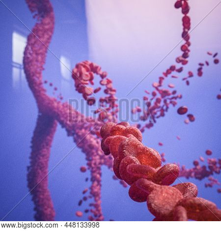 3d Rendering Of Red Blood Cells Traveling On Blue Background
