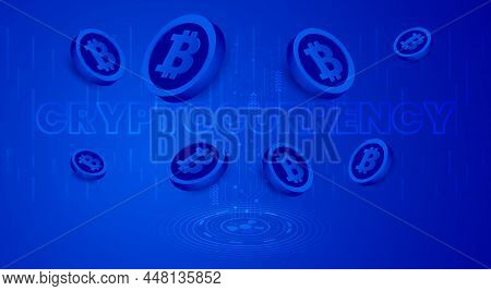 Bitcoin Btc Cryptocurrency Coins Falling Concept Futuristic Vector Illustration Banner