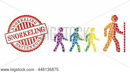 Hiking Group Leader Collage Icon Of Spheric Dots In Different Sizes And Spectrum Colored Color Tints