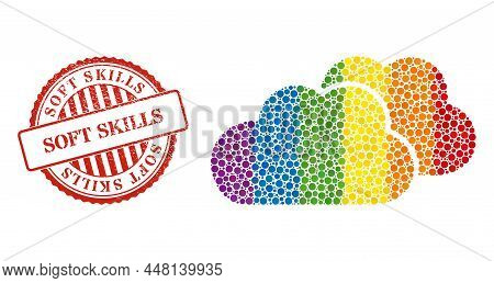 Clouds Mosaic Icon Of Spheric Blots In Different Sizes And Spectrum Colorful Color Hues. Red Rounded