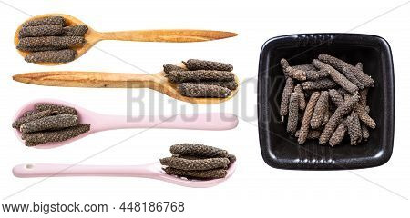 Set Of Various Java Long Peppers Isolated On White Background
