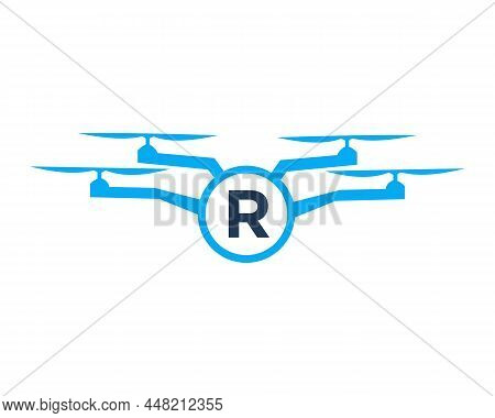 Drone Logo Design On Letter R Concept. Photography Drone Vector Template