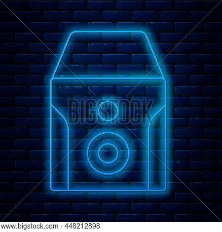 Glowing Neon Line Uninterruptible Power Supply Ups Icon Isolated On Brick Wall Background. Vector