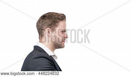 Giving Somebody A Frown. Professional Man Frown. Businessman With Frowning Face Profile