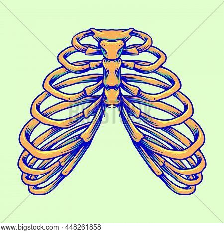 Ribcage Anatomy Human Bones Vector Illustrations For Your Work Logo, Mascot Merchandise T-shirt, Sti