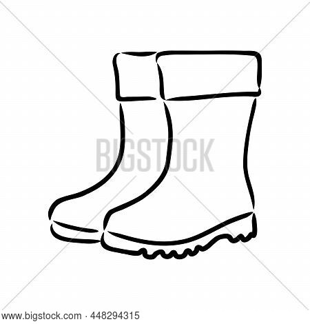 Rubber Boots Isolated On A White Background. Autumn Shoes For Walking In Puddles. Water-resistant Bo
