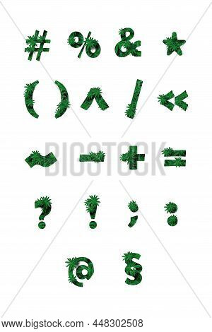 Symbols: Mathematical, Syntactic And Others, Highlighted On A White Background. Stylized As A Collag