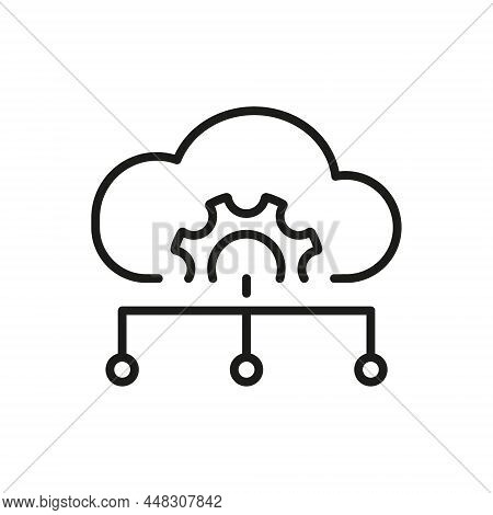 Cloud Management And Server Setting Line Icon. Digital Cloud With Gear Configuration Concept Outline