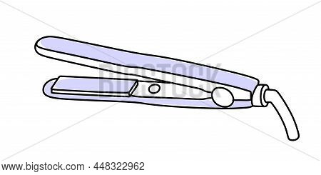 Hair Care Products. Hair Tongs. In Very Peri Color Vector Illustration In Doodle