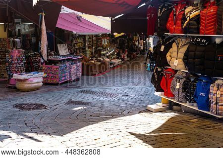 Antalya, Turkey - November 15, 2021: Street Market  In Kaleiçi - The Historical City Center