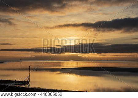 Beautiful Sunset Landscape Image Of Solway Firth Viewed From Silloth During Stunning Autumn Sunset W