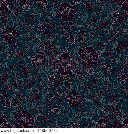 Floral Seamless Pattern In Dark Deep Shades