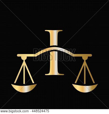 Letter I Scale Attorney Law Logo Design. Initial Pillar, Law Firm, Attorney Sign Design On Letter I 