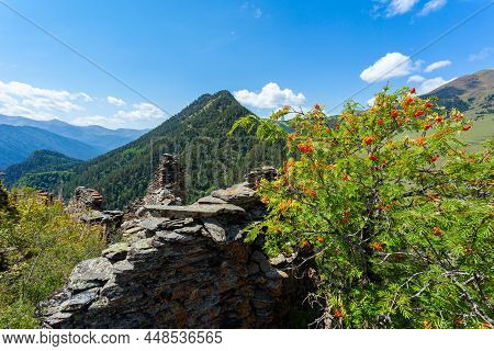 Uins Of An Old Stone Fortress. Old Diklo, Tusheti, Georgia