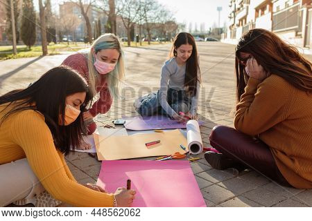 Multicultural Group Preparing Together Feminist Movement Womens International Day 8m