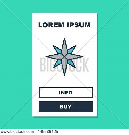 Filled Outline Wind Rose Icon Isolated On Turquoise Background. Compass Icon For Travel. Navigation 