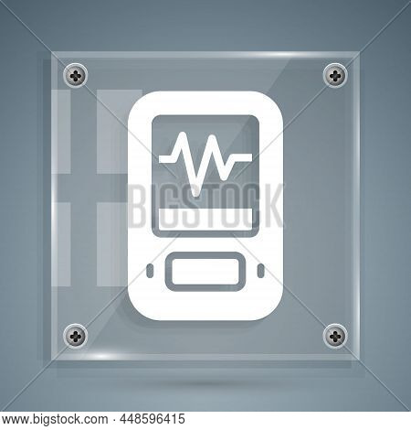 White Seismograph Icon Isolated On Grey Background. Earthquake Analog Seismograph. Square Glass Pane