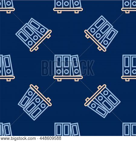 Line Office Folders With Papers And Documents Icon Isolated Seamless Pattern On Blue Background. Off
