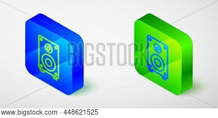 Isometric Line Stereo Speaker Icon Isolated On Grey Background. Sound System Speakers. Music Icon. M