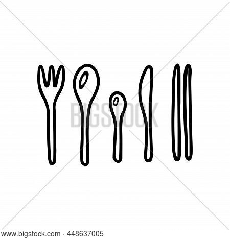 Set Of Cutlery Made Of Bamboo. Eco Friendly European And Asian Cutlery. Fork, Spoon, Knife, Bamboo S