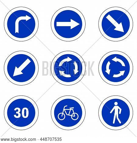 Priority Road Signs. Mandatory Road Signs. Traffic Laws. Vector Illustration. Stock Image.