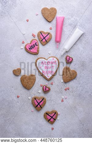 Anti-valentine Day Concept. Cookies Alone But Happy.